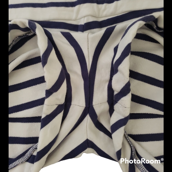 LOFT Beach navy blue off-white drawstring waist cuffed romper M - Picture 3 of 7